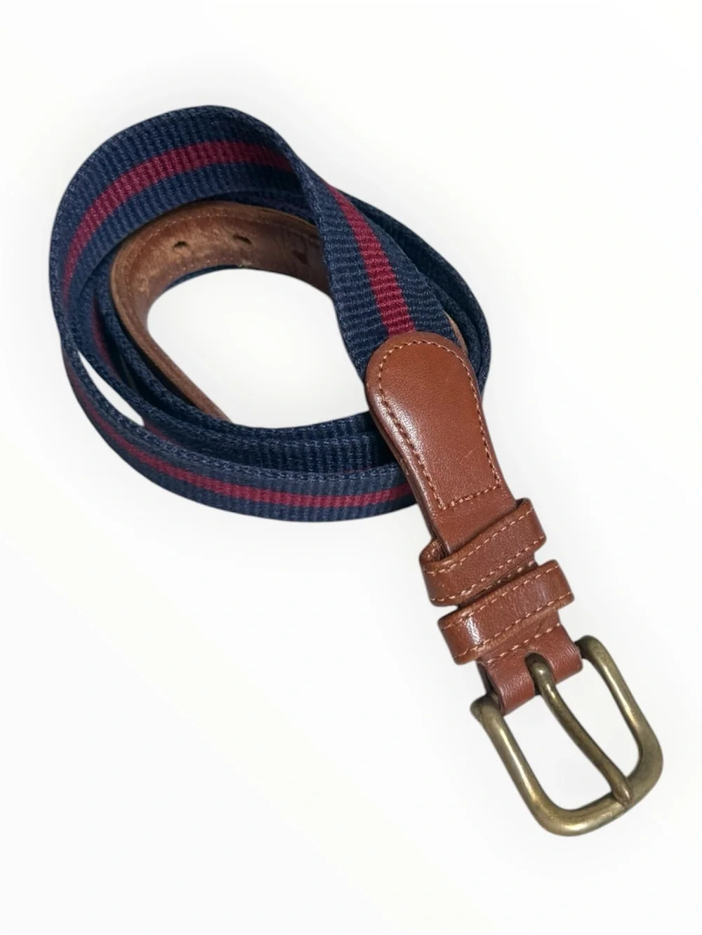 vintage Coach surcingle webbing linen belt navy blue with red burgundy stripe